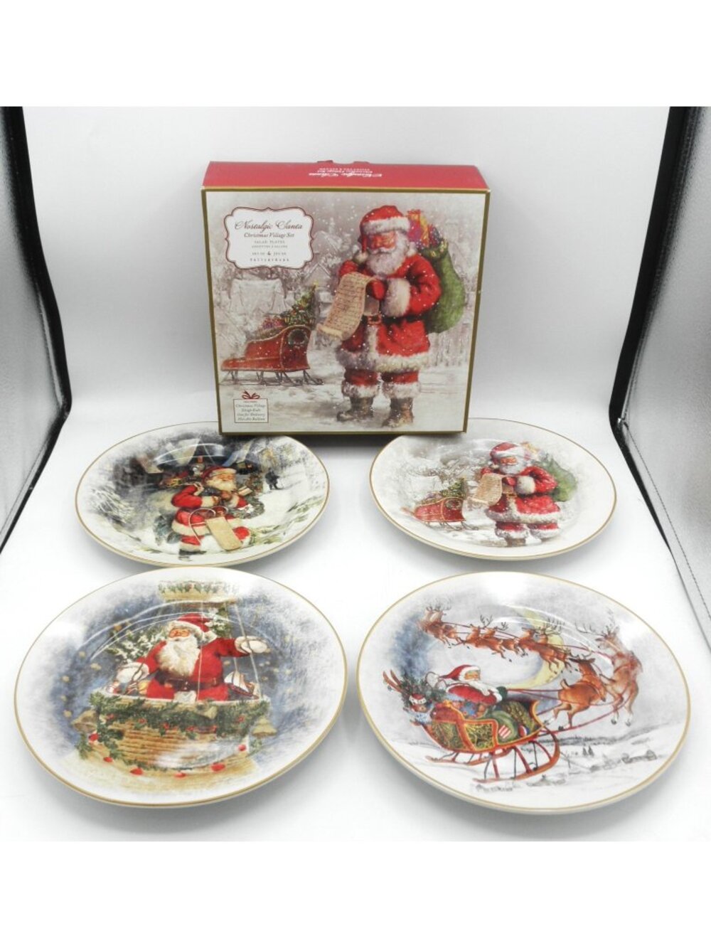 Nostalgic Santa by Pottery Barn 8-5/8 Inch Salad Plates Set of 4 Pattern PBANOS